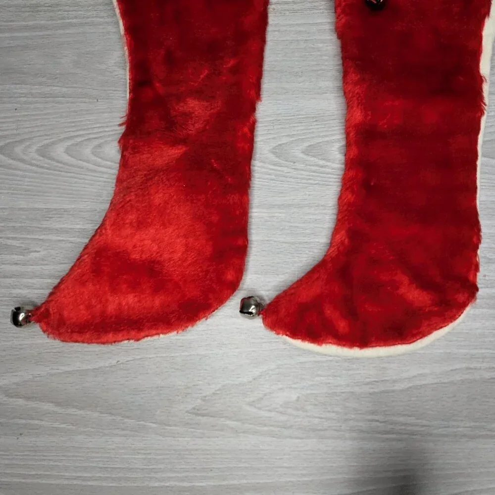 Vintage Felt Red & White Christmas Stockings with Bells 14